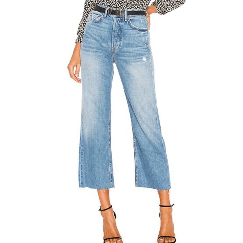 GRLFRND Bobbi High Rise Cropped Jeans Button-Fly Raw Hems Girlfriend Women’s 33